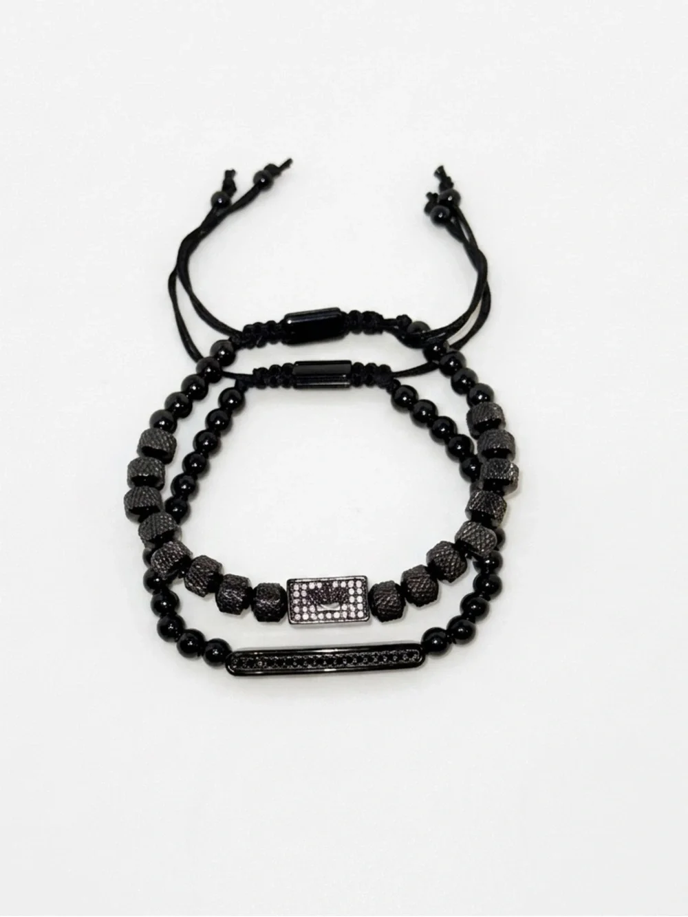 Double Unisex Black and Black Beaded Crown Set